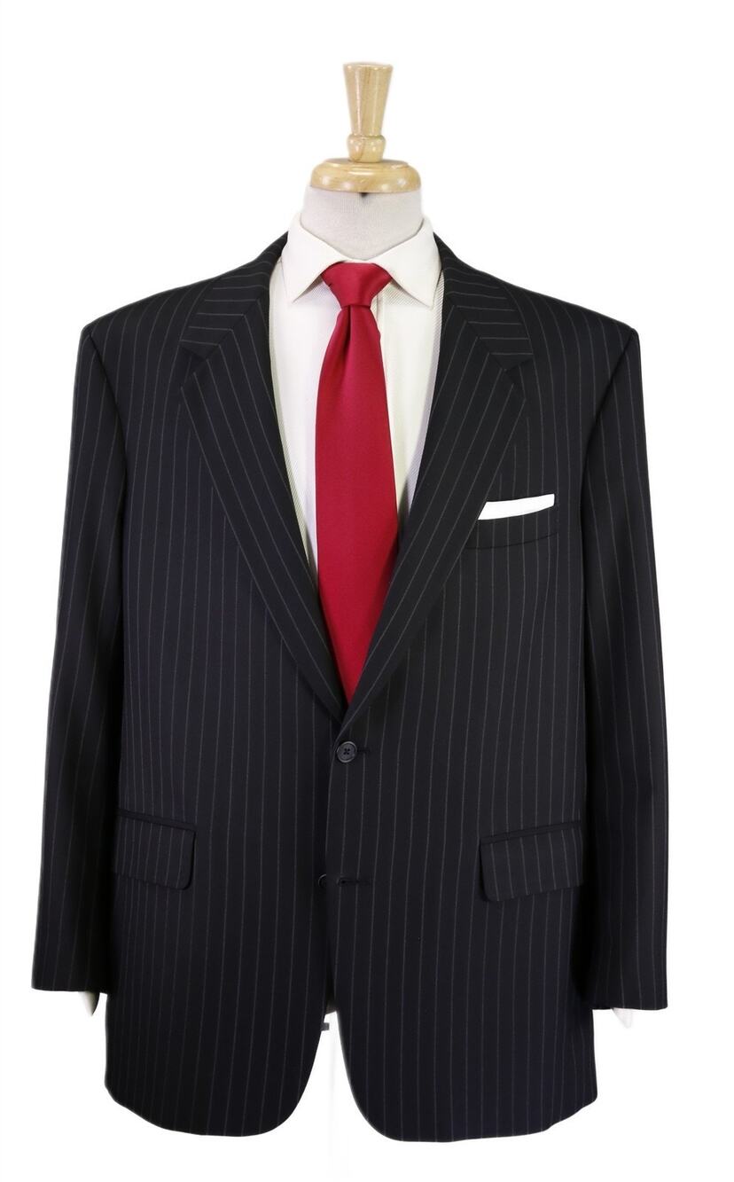 Custom Tailored Black Pinstripe 2-Btn Italian Wool Canvased Suit 44R